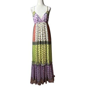 Boho Floral Patchwork Pastel Maxi Dress Size Small Cottagecore open Back flowy